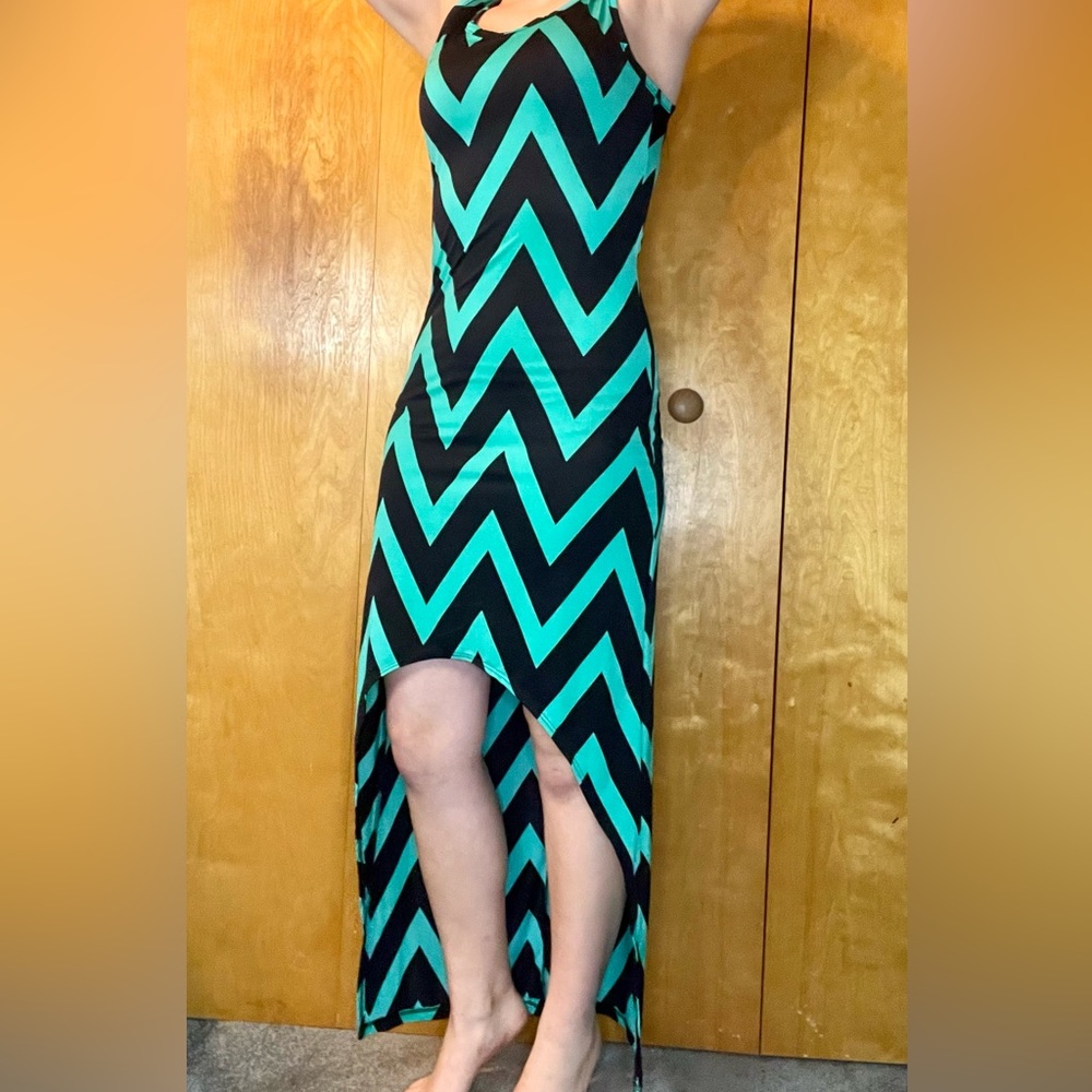 Turquoise/black zigzag sheath dress, women's size M from B_Envied